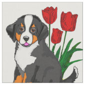 Benese Mountain Welpe mit Tulips Stoff (Nahaufnahme)