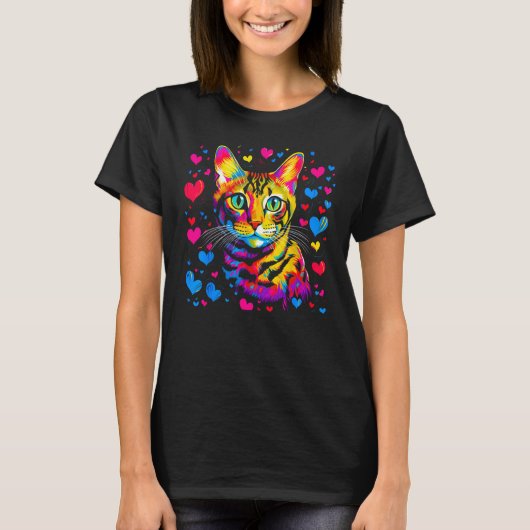 Bengal Cat Blue Red Heart T-Shirt (Vorderseite)
