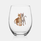 Bengal Cat Buddies Rosette and Snow Bengal Cats Pr Weinglas Ohne Stiel (Vorderseite)