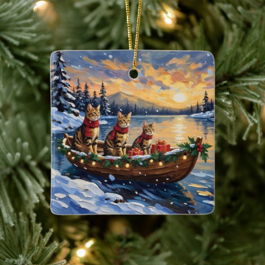 Bengal Cat Christmas Boat Holiday Keramikornament (Baum)