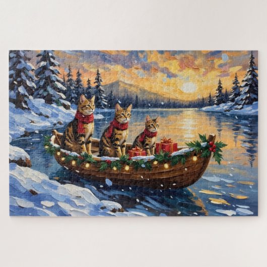 Bengal Cat Christmas Boat Holiday Puzzle (Horizontal)