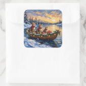 Bengal Cat Christmas Boat Holiday Quadratischer Aufkleber (Tasche)
