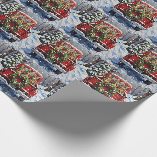 Bengal Cat Christmas Red Truck Holiday Geschenkpapier (Ecke)