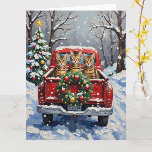 Bengal Cat Christmas Red Truck Holiday Karte (Gelbe Blume)