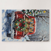 Bengal Cat Christmas Red Truck Holiday Puzzle (Horizontal)