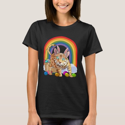 Bengal Cat Easter Eggs Bunny Rabbit T-Shirt (Vorderseite)