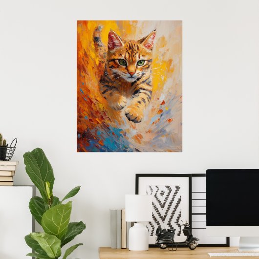 Bengal Cat, Feline Flight in a Forest of Fire Poster (Heimbüro)