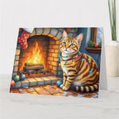 Bengal Cat Fireplace with Christmas Lights Karte (Vorderseite)