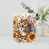 Bengal Cat Floral Portrait Art Postkarte (Stehend Vorderseite)
