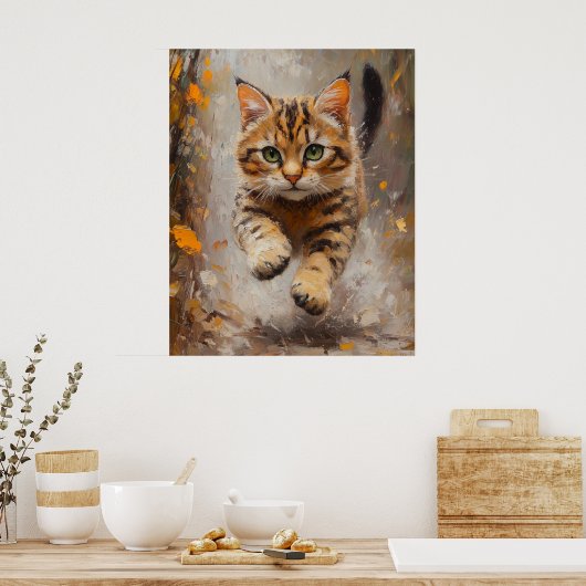 Bengal Cat Leaping Through Autumn Whispers Poster (Küche)