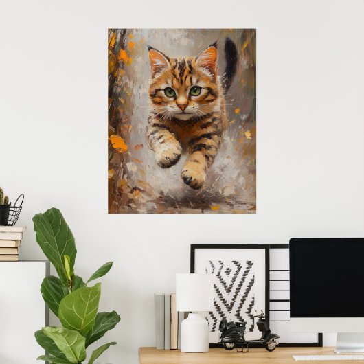 Bengal Cat Leaping Through Autumn Whispers Poster (Heimbüro)