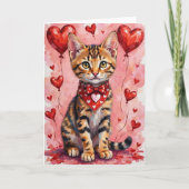 Bengal Cat Valentine Sitting with Hearts Red Karte (Vorderseite)