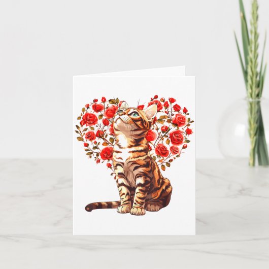 Bengal Cat Valentines Day Floral Heart Design For  Karte (Vorderseite)