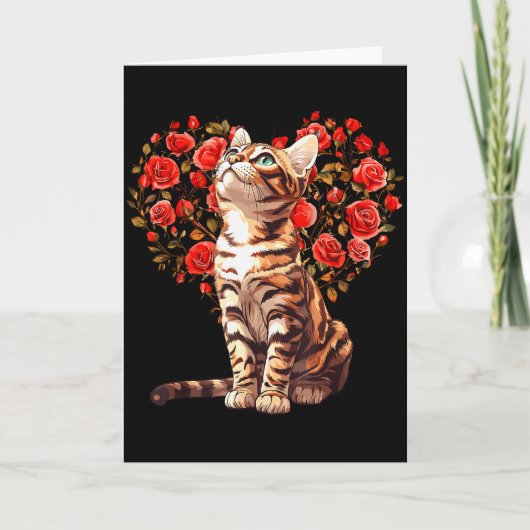 Bengal Cat Valentines Day Floral Heart Design For  Karte (Vorderseite)