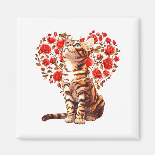 Bengal Cat Valentines Day Floral Heart Design For Magnet (Vorne)