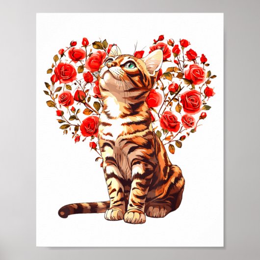 Bengal Cat Valentines Day Floral Heart Design For Poster (Vorne)