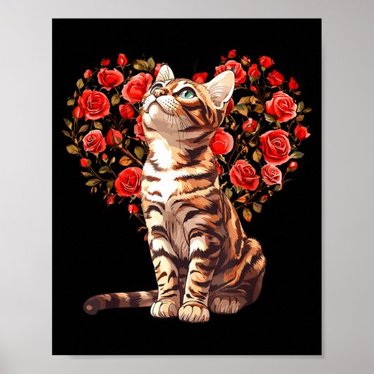 Bengal Cat Valentines Day Floral Heart Design For  Poster (Vorne)