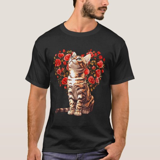 Bengal Cat Valentines Day Floral Heart Design For T-Shirt (Vorderseite)