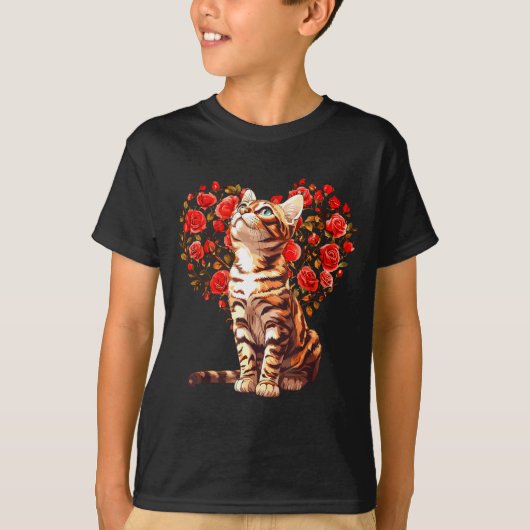 Bengal Cat Valentines Day Floral Heart Design For T-Shirt (Vorderseite)