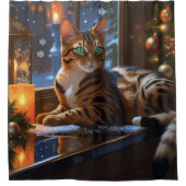 Bengal Cat With Christmas Lights Holiday Duschvorhang (Vorderseite)