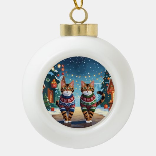 Bengal Cats Christmas Snow Holiday Keramik Kugel-Ornament (Vorderseite)