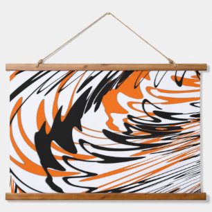 Bengal Farben Schlängelnde Orange und Schwarze Lin Wandteppich Mit Holzrahmen