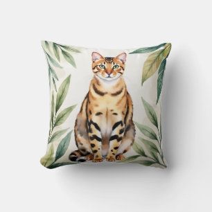 Bengal-Katze Aquarell Dschungelblatt Kunst Kissen