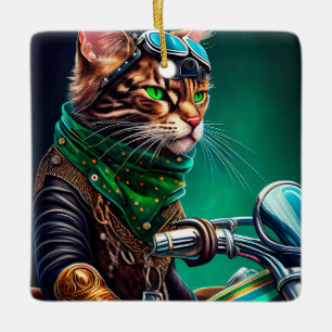 Bengal-Katze fährt Fahrrad am St. Patrick's Day Keramikornament