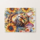 Bengal-Katze Florale Wasserfarbe Puzzle (Horizontal)