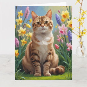 Bengal-Katze-Frühlingsblumen-Gemälde Karte