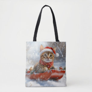 Bengal-Katze im Schlitten Lass es schneien Weihnac Tasche