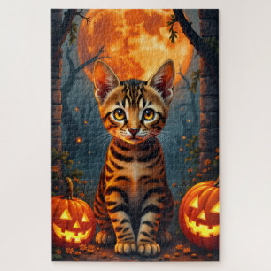 Bengal-Katze im verlassenen Tempel Halloween-Portr Puzzle