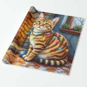 Bengal-Katze Kamin mit Weihnachtslichtern Geschenkpapier (Ungerollt)