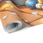 Bengal-Katze Kamin mit Weihnachtslichtern Geschenkpapier (Rolleneckpunkt)