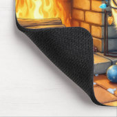 Bengal-Katze Kamin mit Weihnachtslichtern Mousepad (Ecke)