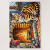 Bengal-Katze Kamin mit Weihnachtslichtern Puzzle (Vertikal)