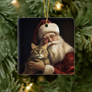 Bengal-Katze mit Santa Claus Festliches Weihnachte Keramikornament