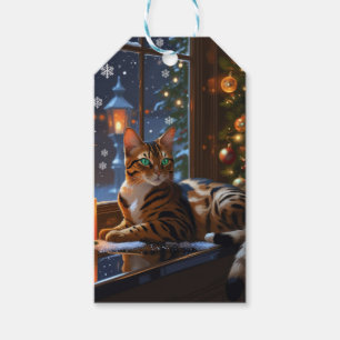 Bengal-Katze mit Weihnachtsbeleuchtung Urlaub Geschenkanhänger