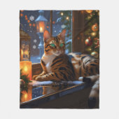 Bengal-Katze mit Weihnachtslichtern Urlaub Fleecedecke (Vorderseite)