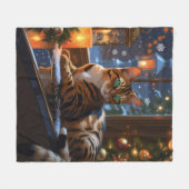 Bengal-Katze mit Weihnachtslichtern Urlaub Fleecedecke (Vorderseite (Horizontal))