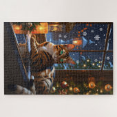 Bengal-Katze mit Weihnachtslichtern Urlaub Puzzle (Horizontal)