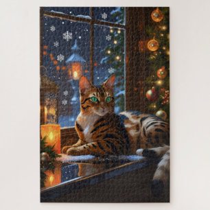 Bengal-Katze mit Weihnachtslichtern Urlaub Puzzle