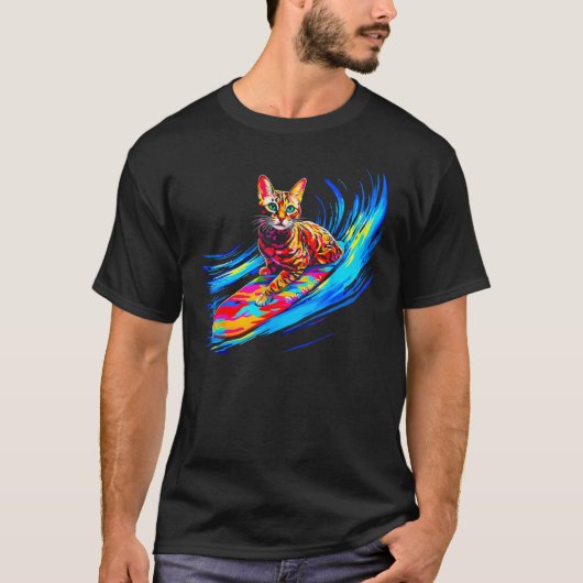 Bengal-Katze Surft T-Shirt (Vorderseite)