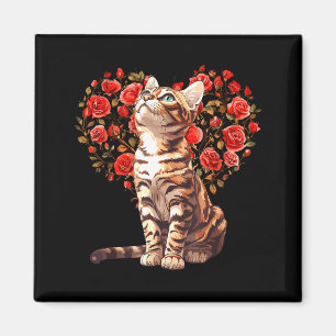 Bengal-Katze Valentinstag Florales Herzdesign für  Magnet