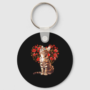 Bengal-Katze Valentinstag Florales Herzdesign für Schlüsselanhänger