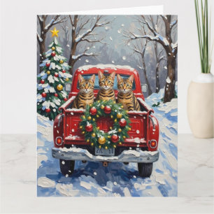 Bengal-Katze-Weihnachten-Roter-LKW-Urlaub Karte