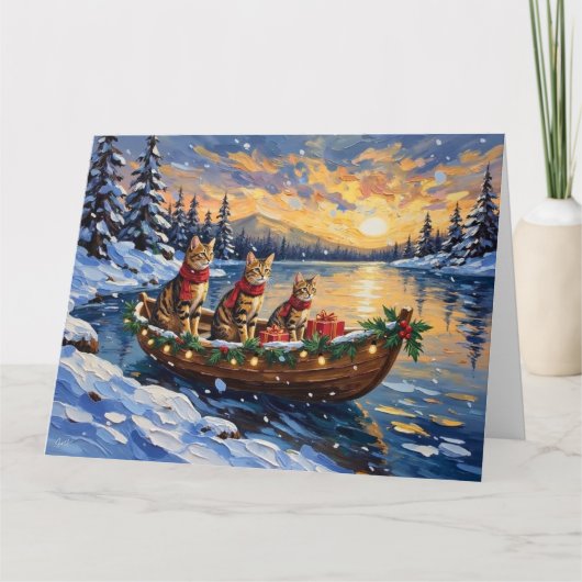 Bengal-Katze-Weihnachtsboot-Feiertag Karte (Vorderseite)