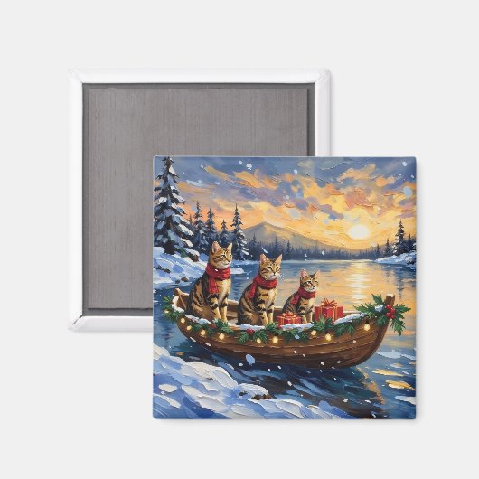 Bengal-Katze-Weihnachtsboot-Feiertag Magnet (Vorderseite/Rückseite)