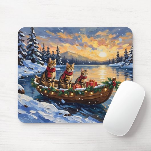 Bengal-Katze-Weihnachtsboot-Feiertag Mousepad (Mit Mouse)
