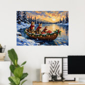 Bengal-Katze-Weihnachtsboot-Feiertag Poster (Heimbüro)